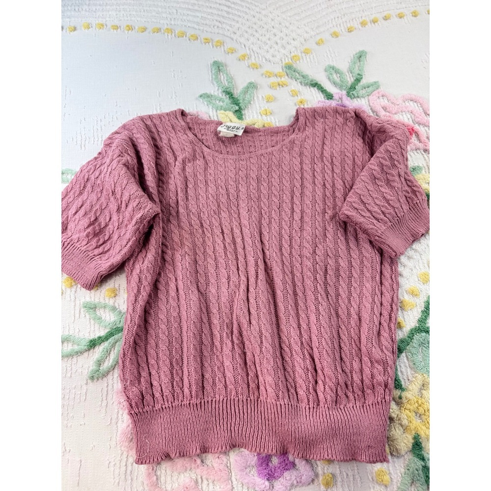 Peggy's vtg Pink Cable Knit Short Sleeve Sweater Top Size S - Picture 3 of 8